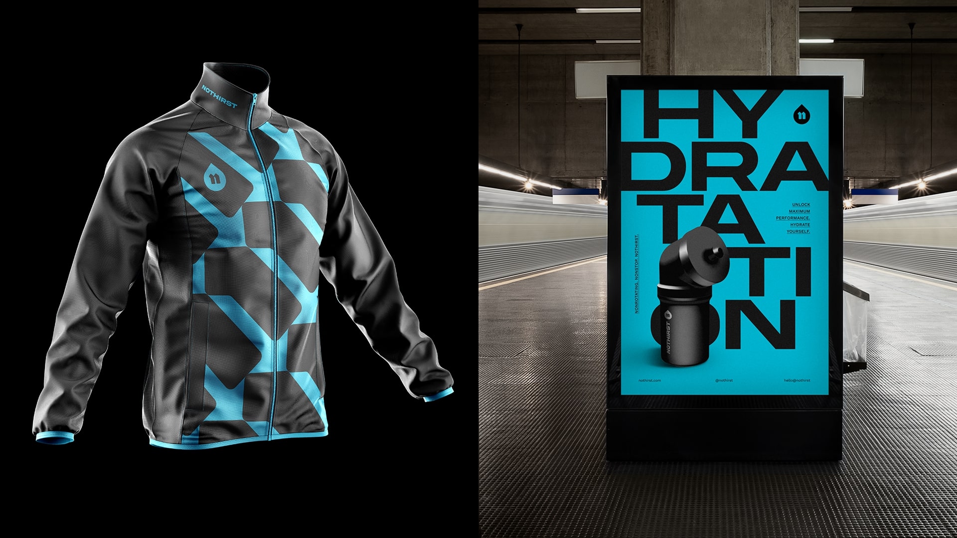 NoThirst 運(yùn)動生活方式與運(yùn)動水杯品牌形象vi設(shè)計(jì)，黑籃配色+幾何底紋輔助圖形