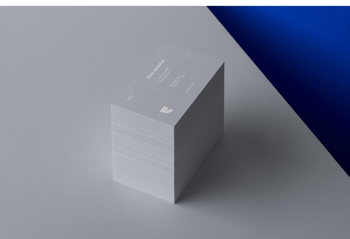 Recore 航運(yùn)公司logo設(shè)計(jì)vi設(shè)計(jì)，雙線條“R”字母與藍(lán)灰配色