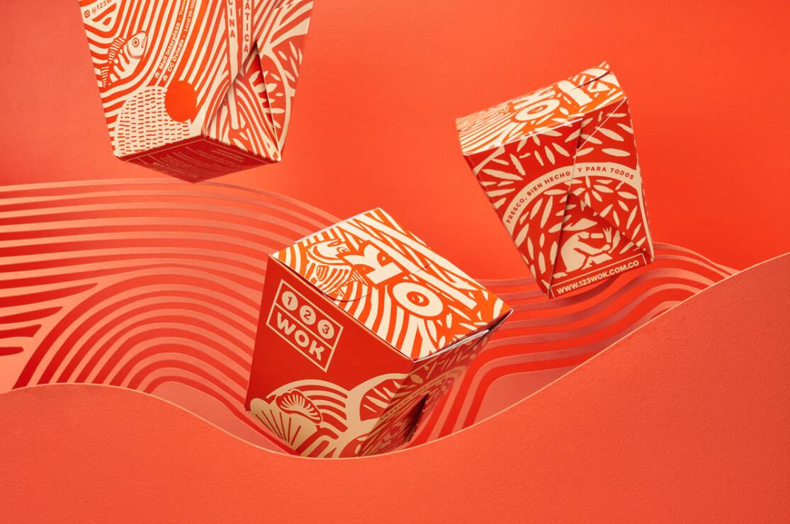 123wok餐廳餐飲外賣食品包裝盒設(shè)計“線條插畫”
