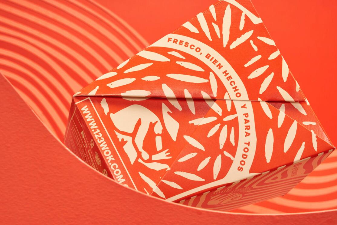 123wok餐廳餐飲外賣食品包裝盒設(shè)計“線條插畫”