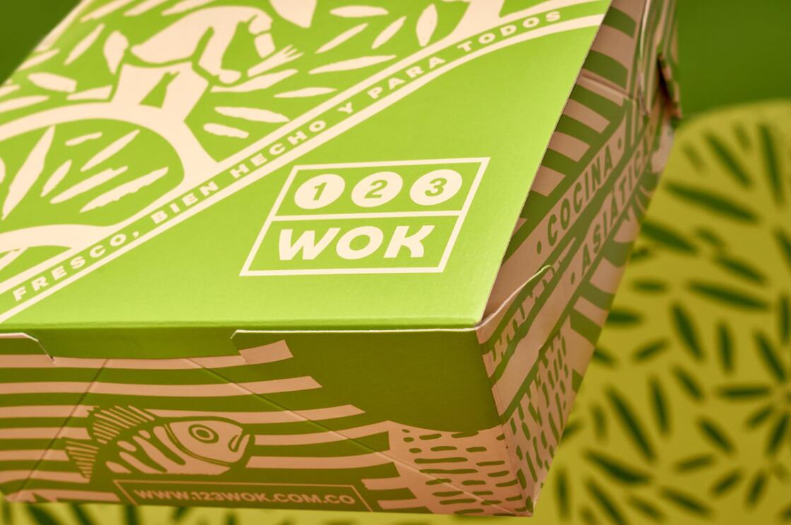 123wok餐廳餐飲外賣食品包裝盒設(shè)計“線條插畫”
