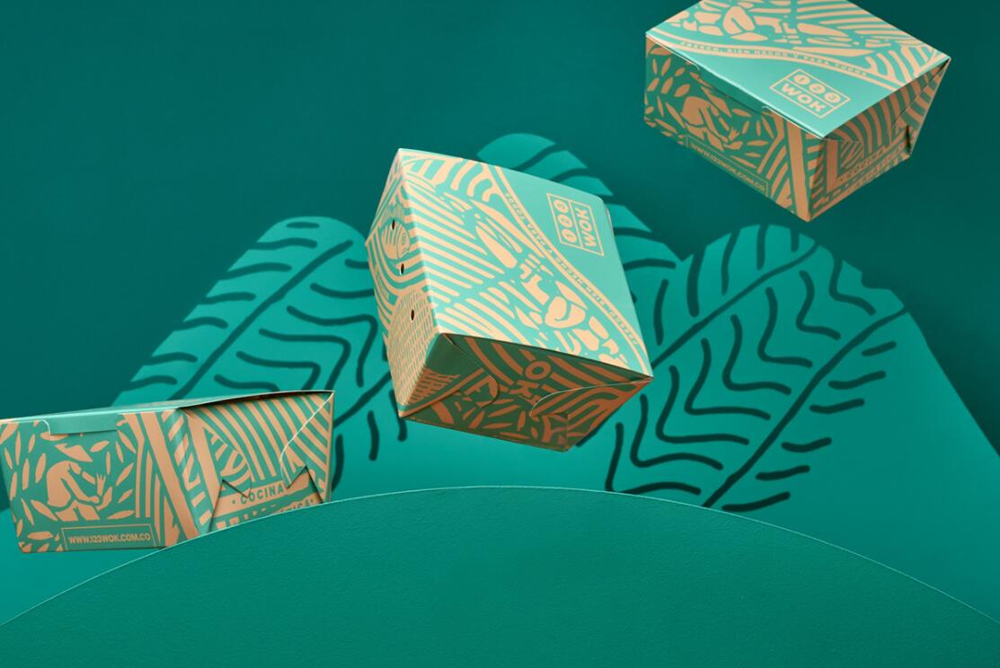 123wok餐廳餐飲外賣食品包裝盒設(shè)計“線條插畫”