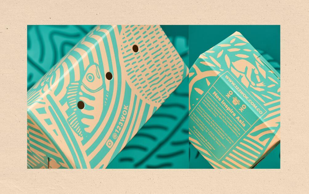 123wok餐廳餐飲外賣食品包裝盒設(shè)計“線條插畫”