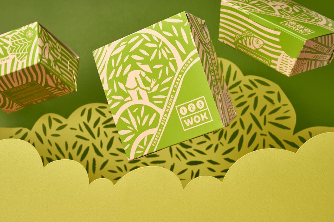 123wok餐廳餐飲外賣食品包裝盒設(shè)計“線條插畫”