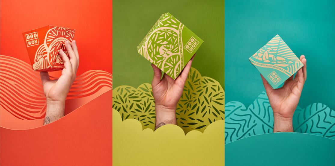 123wok餐廳餐飲外賣食品包裝盒設(shè)計“線條插畫”