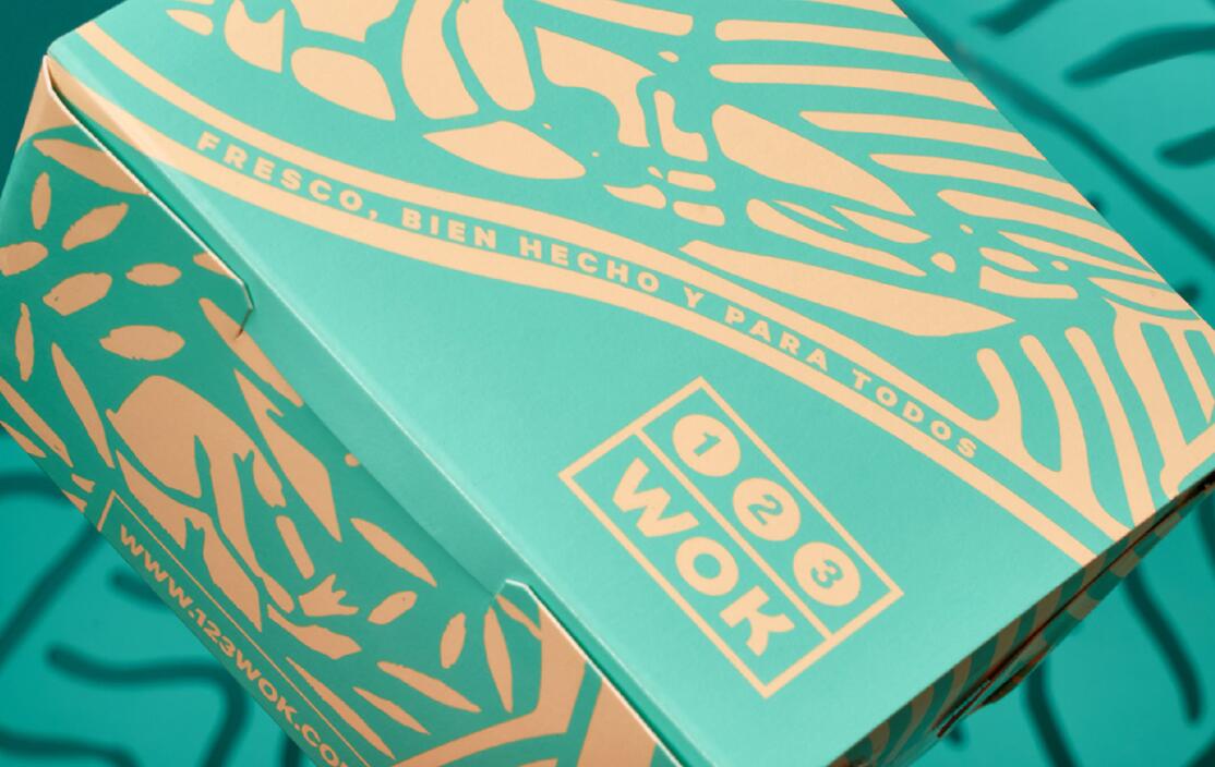 123wok餐廳餐飲外賣食品包裝盒設(shè)計“線條插畫”