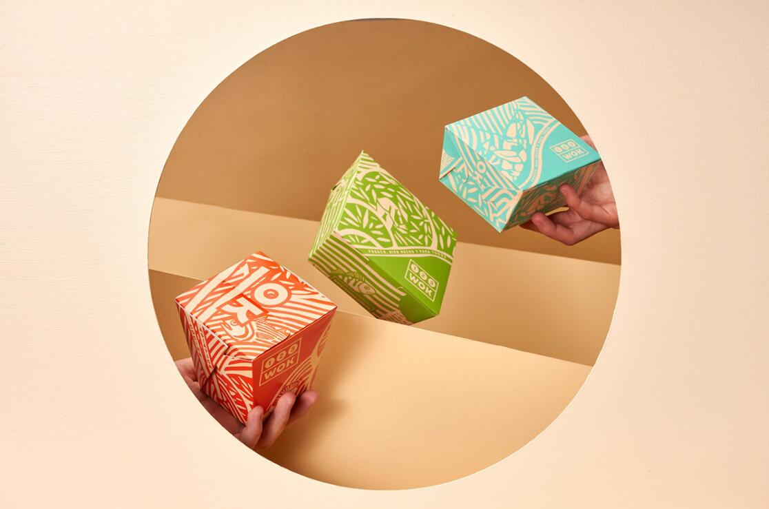 123wok餐廳餐飲外賣食品包裝盒設(shè)計“線條插畫”