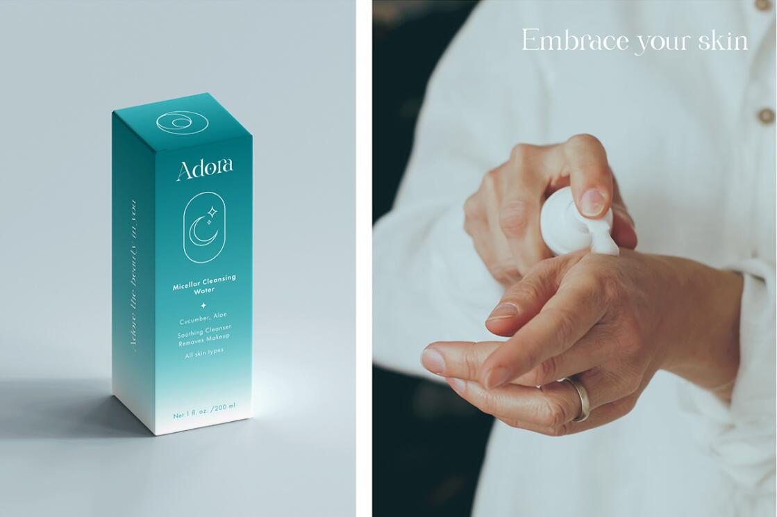 Adora護(hù)膚和美容品牌LOGO設(shè)計(jì)包裝設(shè)計(jì)，淡雅漸變風(fēng)格