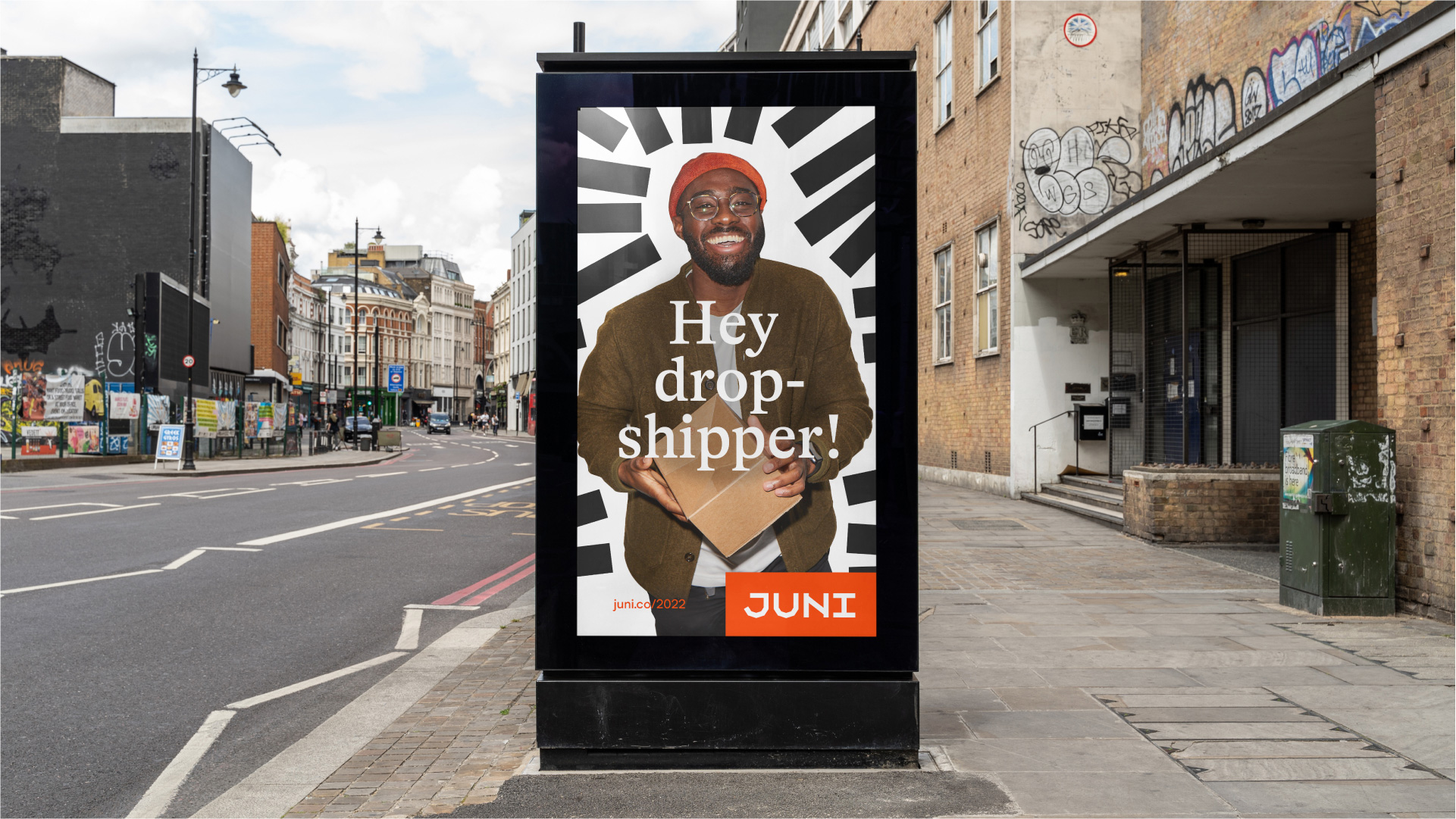 Juni金融科技初創(chuàng)公司logo設計品牌形象vi設計,源自多米諾骨牌粗線條色塊核心視覺-戶外廣告海報