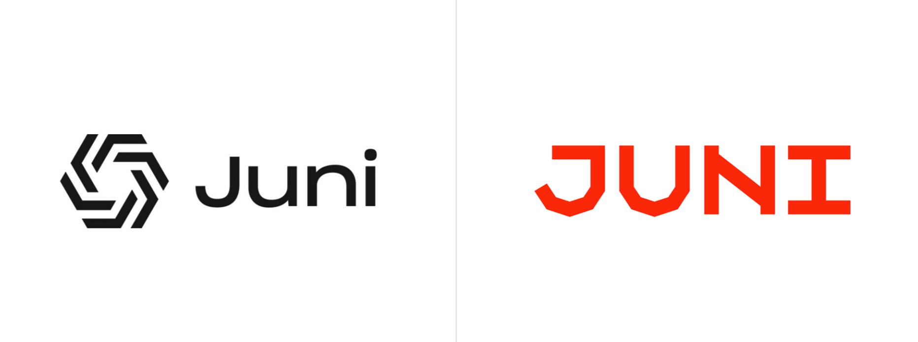 Juni金融科技初創(chuàng)公司logo設計品牌形象vi設計,源自多米諾骨牌粗線條色塊核心視覺