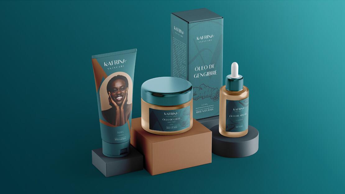 KAFRINA美容護膚產(chǎn)品品牌logo/vi/包裝設計，雙A字母+橢圓形品牌形象識別