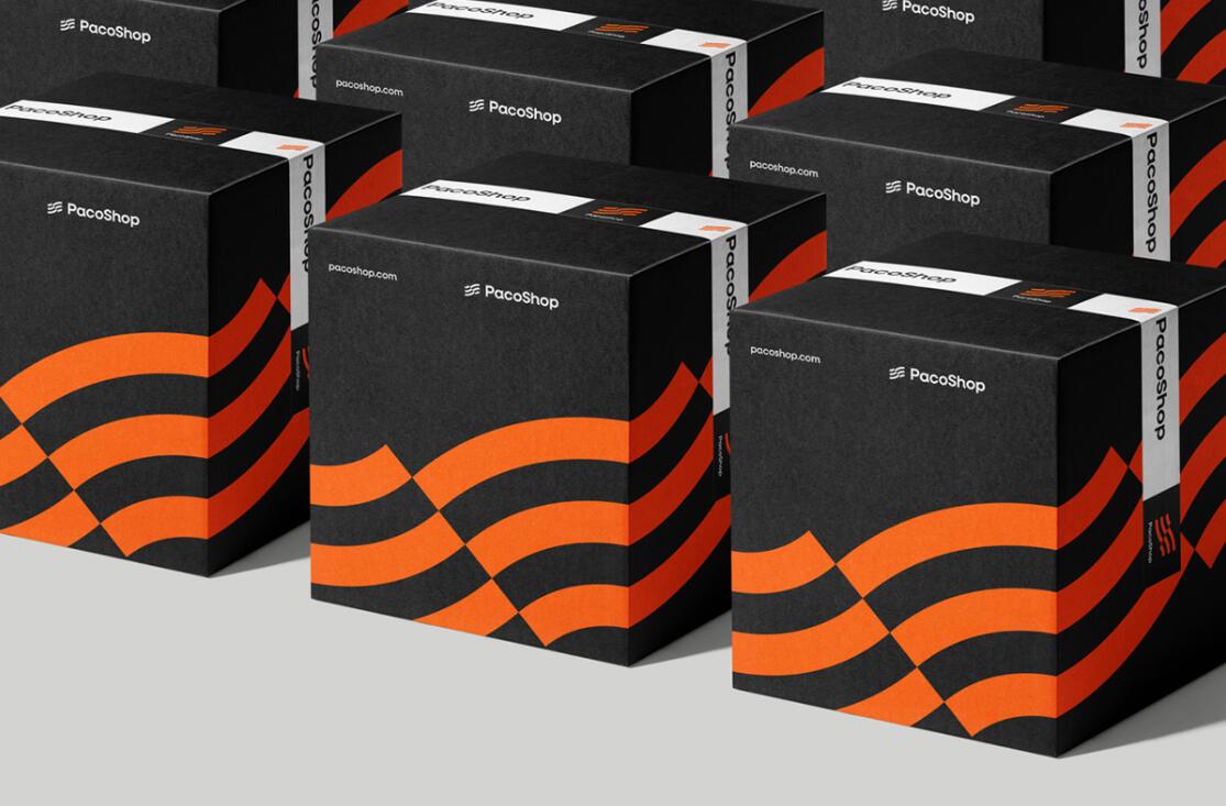 Paco Shop 進(jìn)口電子數(shù)碼商品商店品牌logo設(shè)計vi包裝設(shè)計“線條國旗”元素