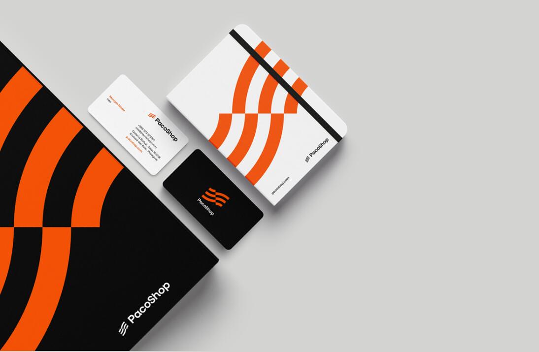 Paco進(jìn)出口電子數(shù)碼商品商店品牌logo設(shè)計vi設(shè)計“線條國旗”核心視覺元素