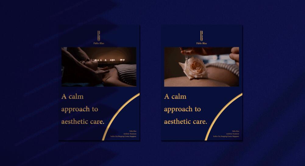 PABLO BLAU高端護膚美容會所診所logo設計品牌形象vi設計，藍金色奢華風格
