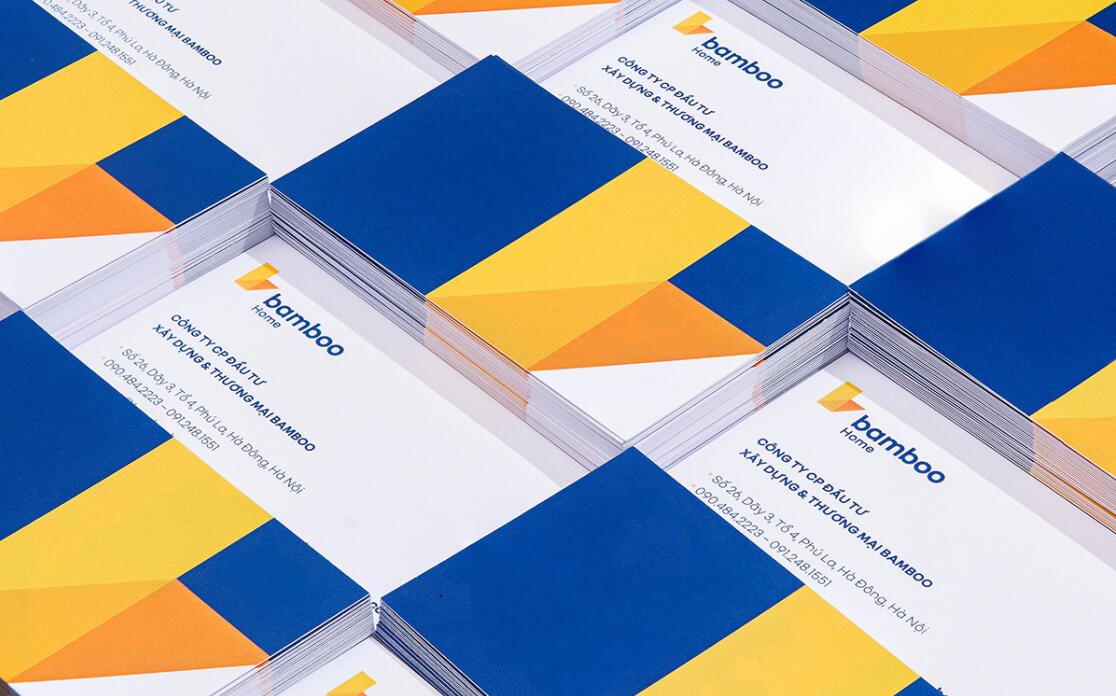 Bamboo Home 建筑公司品牌vis視覺識別設(shè)計，平面幾何色塊構(gòu)建立體效果