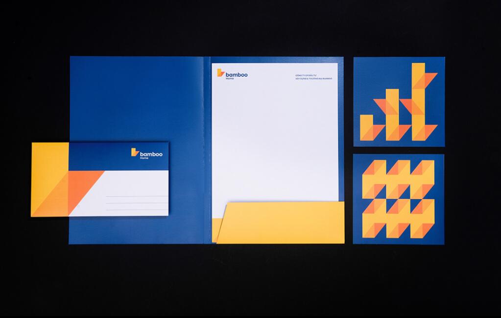 Bamboo Home 建筑公司品牌vis視覺識別設(shè)計，平面幾何色塊構(gòu)建立體效果