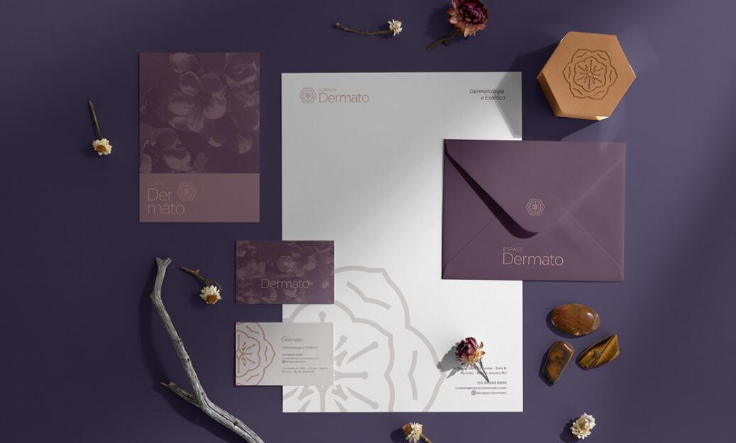 Espa?o Dermato 皮膚病醫(yī)療診所及醫(yī)美醫(yī)院logo設(shè)計(jì)vi設(shè)計(jì)，桃花元素