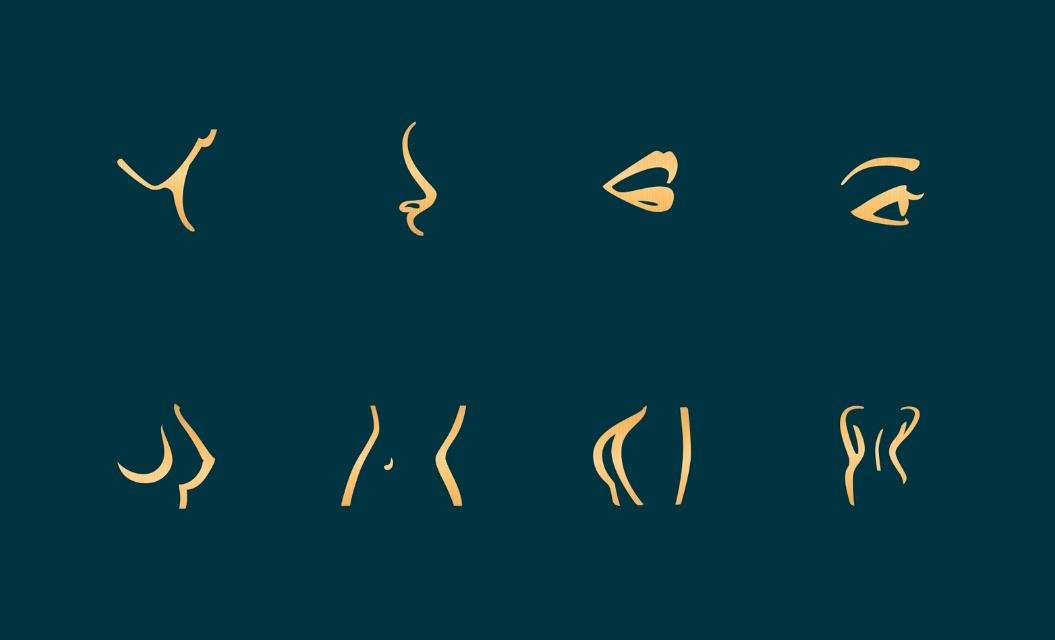 Ruco非手術(shù)美容與皮膚護(hù)理醫(yī)療logo設(shè)計vi設(shè)計。青黑色金色奢侈風(fēng)與循環(huán)交叉線條-圖標(biāo)設(shè)計