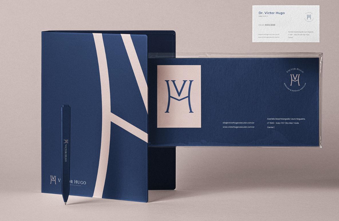 ViH血管醫(yī)學(xué)私人診所品牌識(shí)別logo設(shè)計(jì)，皇家深藍(lán)色和玫瑰色膚色