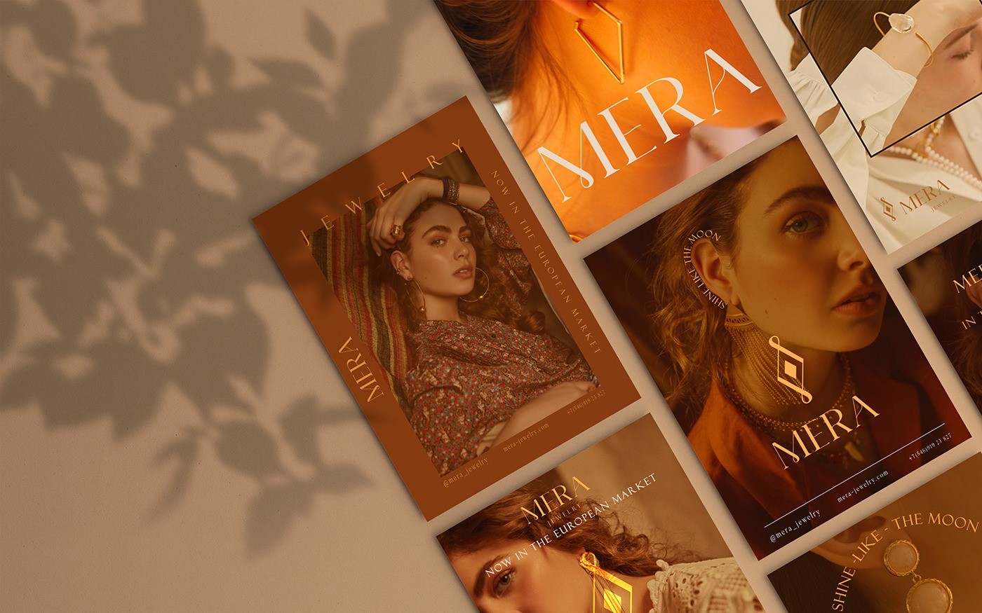 Mira Jewelry珠寶品牌logo設(shè)計視覺識別vi設(shè)計,暖黃色金色