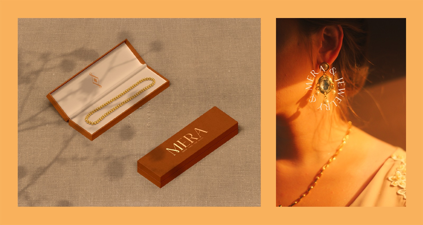 Mira Jewelry珠寶品牌logo設(shè)計視覺識別vi設(shè)計,暖黃色金色