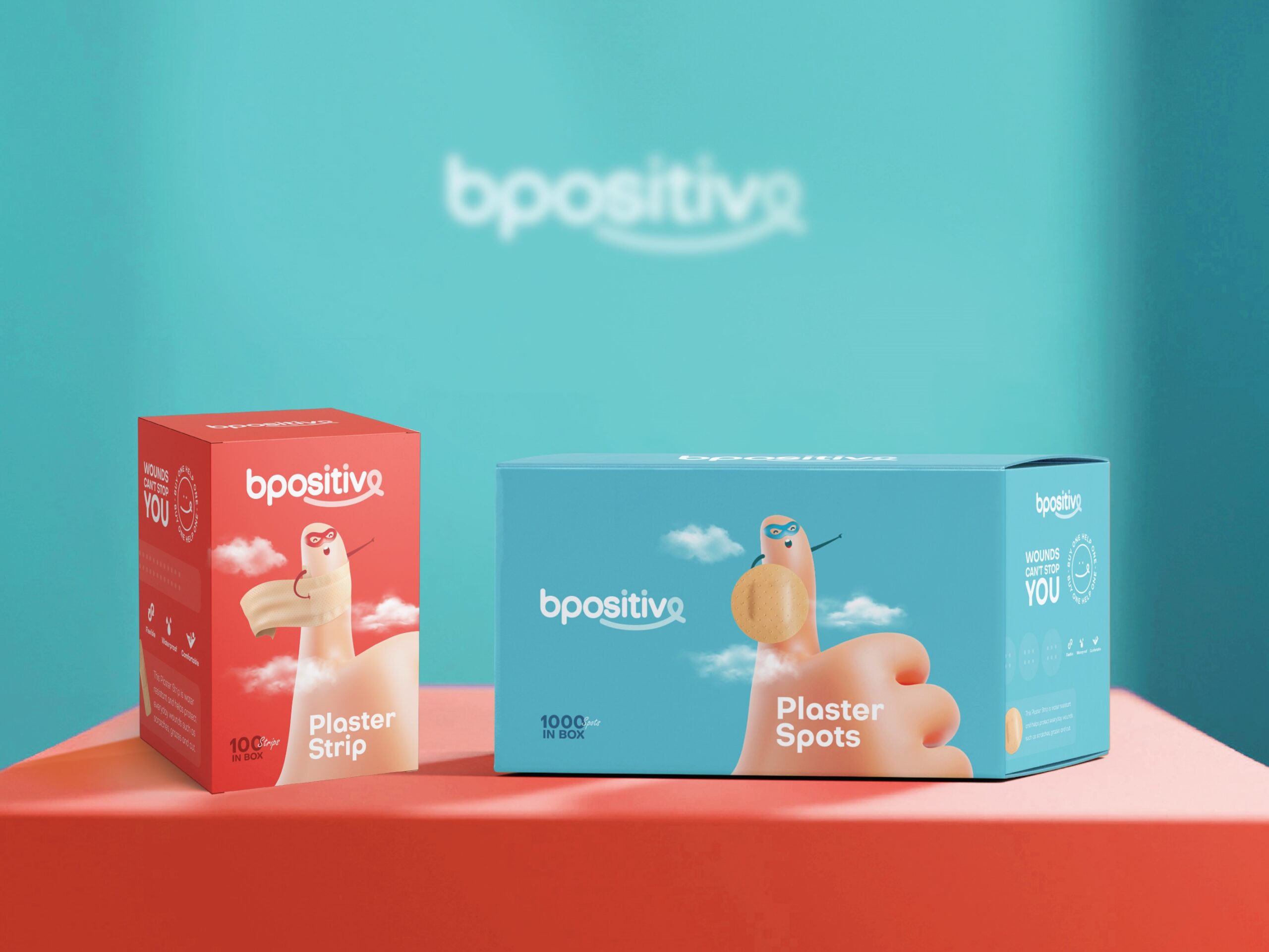 BPositive創(chuàng)可貼包裝設(shè)計(jì),3D擬人卡通手部造型