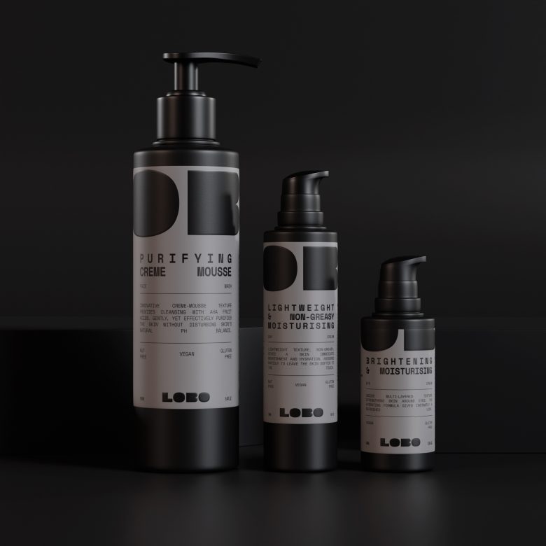 LOBO 男性有機(jī)護(hù)膚化妝品品牌logo設(shè)計(jì)包裝設(shè)計(jì)，黑灰粗體字風(fēng)格