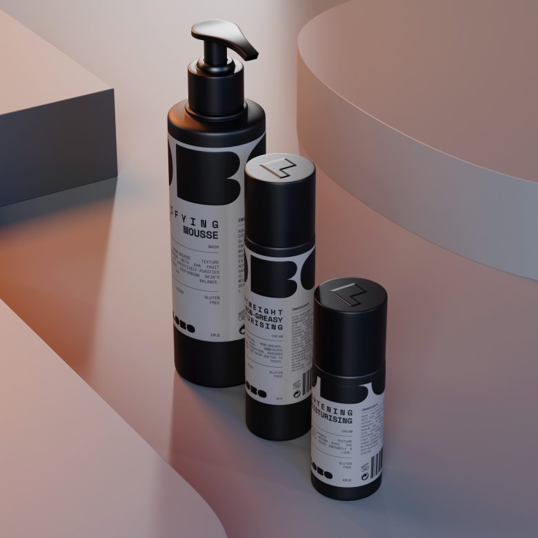 LOBO 男性有機(jī)護(hù)膚化妝品品牌logo設(shè)計(jì)包裝設(shè)計(jì)，黑灰粗體字風(fēng)格