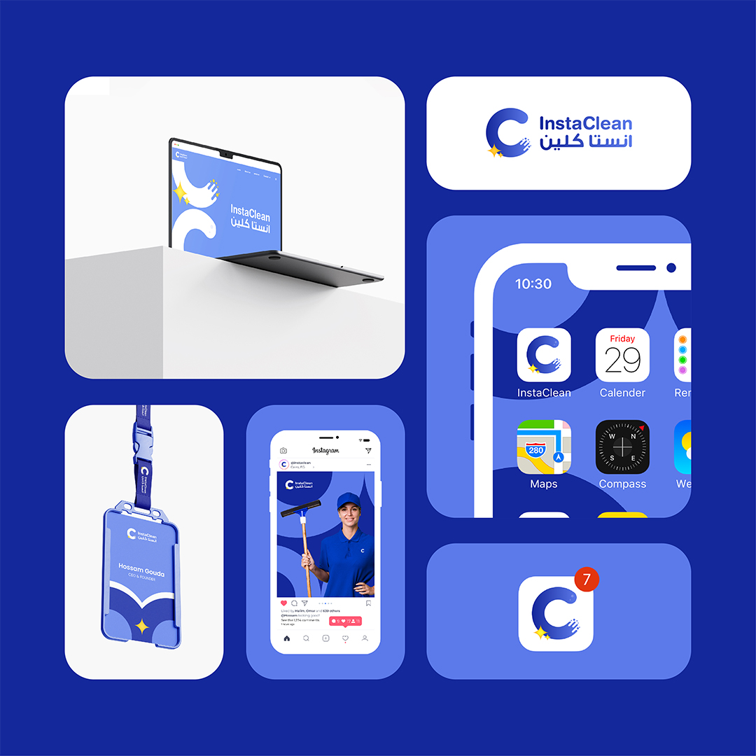 Instaclean房屋清潔服務(wù)公司logo設(shè)計(jì)vi形象設(shè)計(jì)，淡紫蘭清爽扁平風(fēng)格