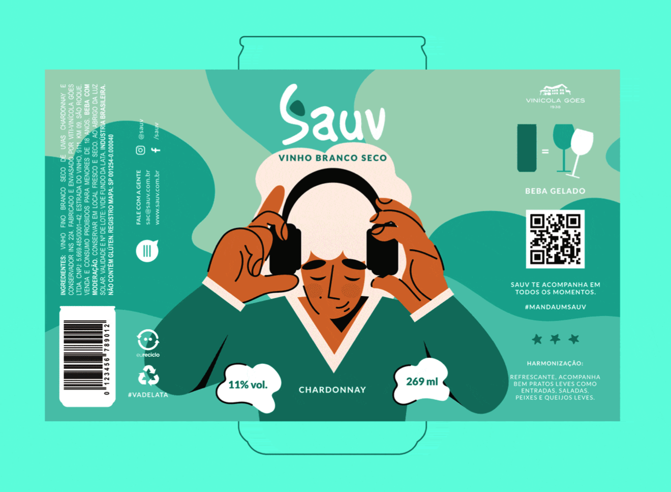 Sauv罐裝葡萄酒標(biāo)簽包裝設(shè)計和時尚人物插圖，開發(fā)年輕人更廣泛日常使用場景