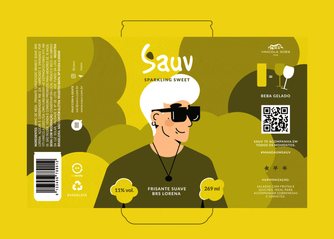 Sauv罐裝葡萄酒標(biāo)簽包裝設(shè)計和時尚人物插圖，開發(fā)年輕人更廣泛日常使用場景