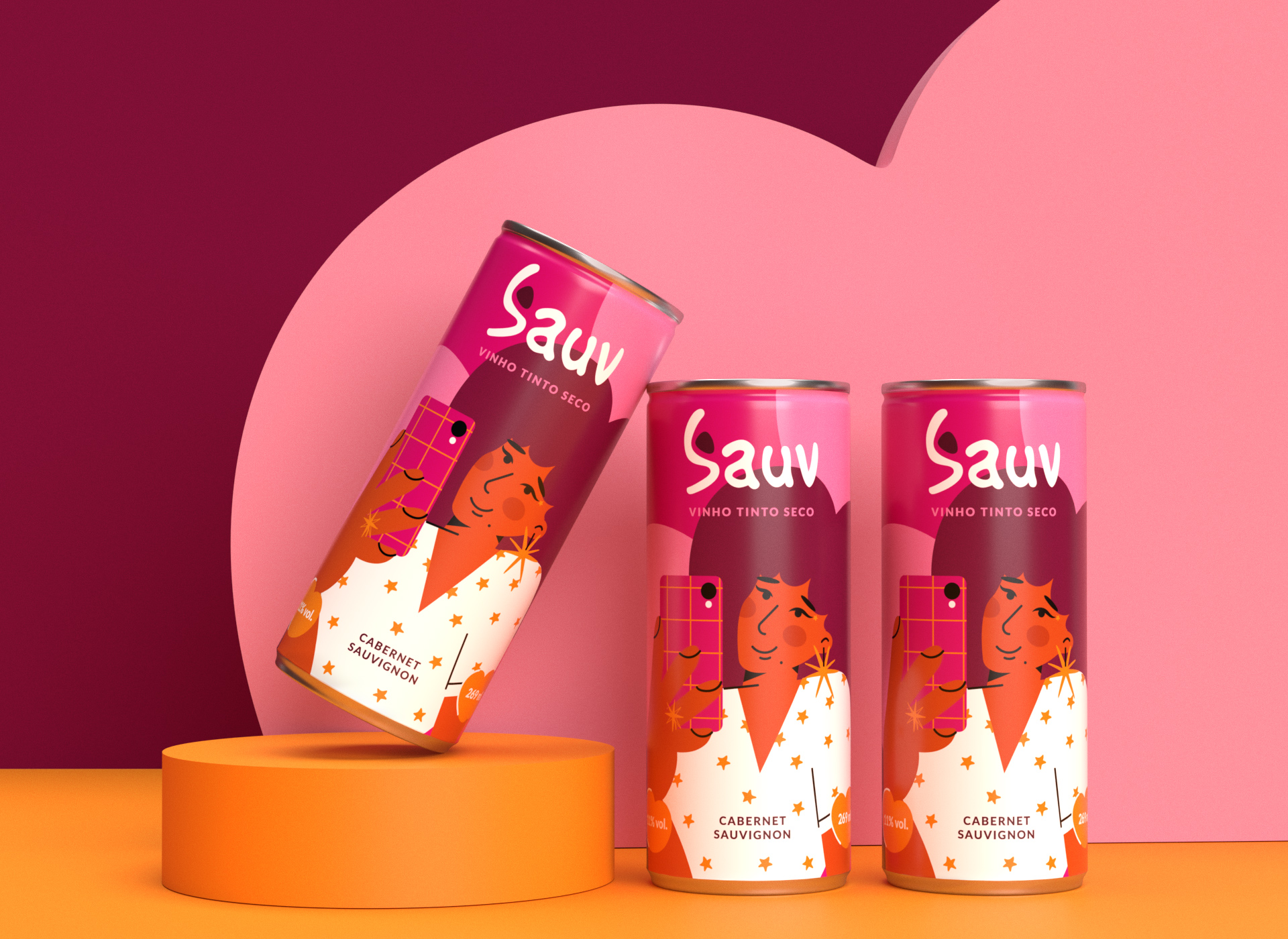 Sauv罐裝葡萄酒標(biāo)簽包裝設(shè)計和時尚人物插圖，開發(fā)年輕人更廣泛日常使用場景