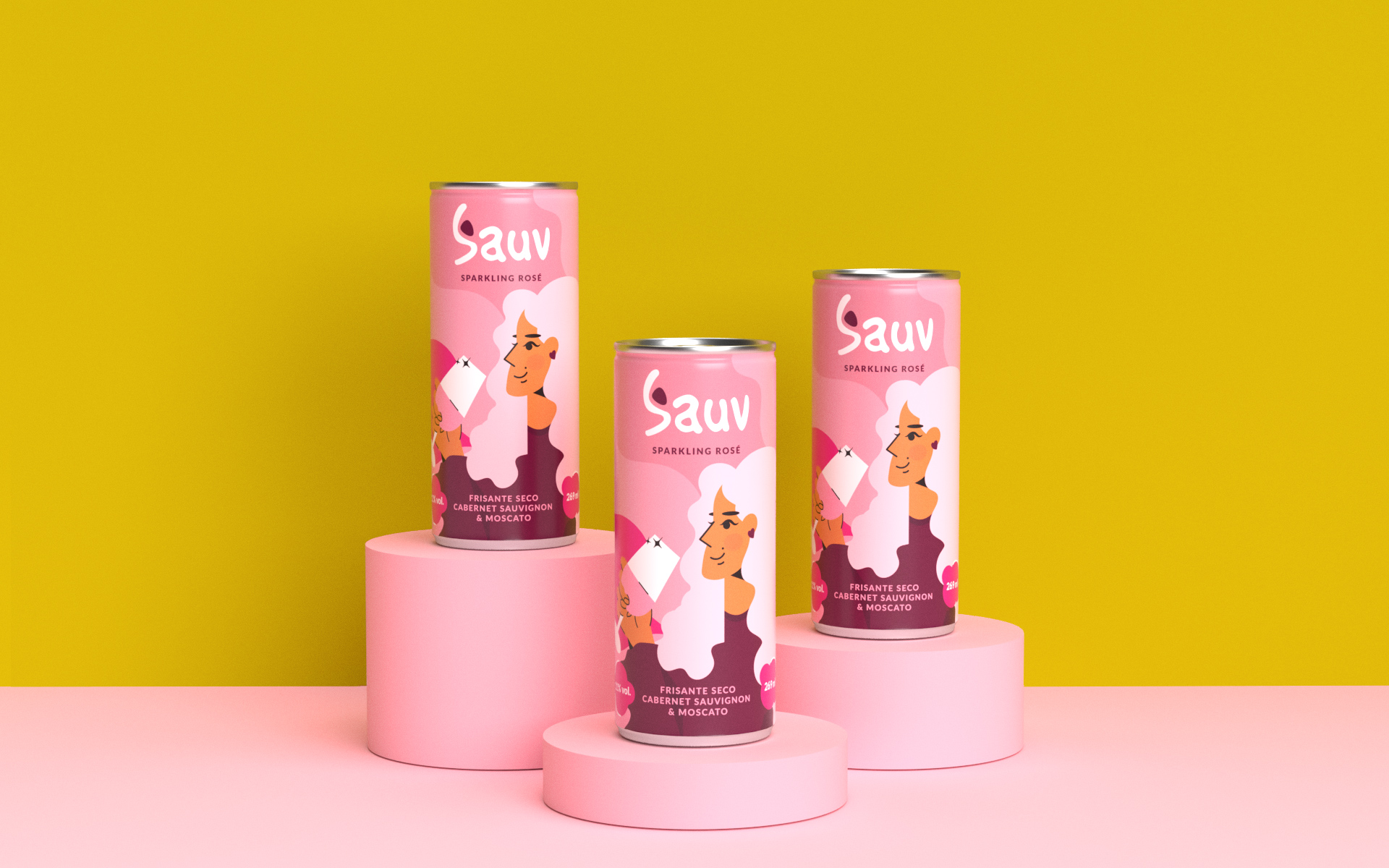 Sauv罐裝葡萄酒標(biāo)簽包裝設(shè)計和時尚人物插圖，開發(fā)年輕人更廣泛日常使用場景