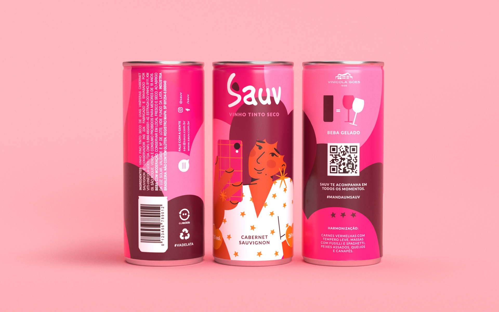 Sauv罐裝葡萄酒標(biāo)簽包裝設(shè)計和時尚人物插圖，開發(fā)年輕人更廣泛日常使用場景