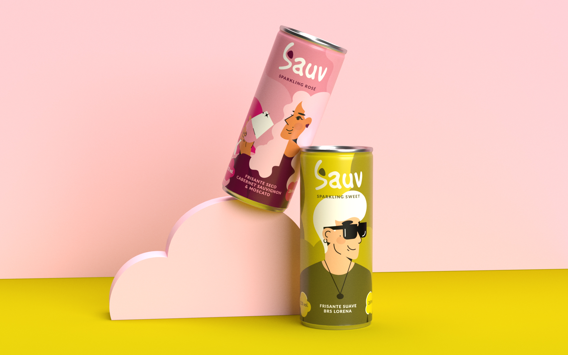 Sauv罐裝葡萄酒標(biāo)簽包裝設(shè)計和時尚人物插圖，開發(fā)年輕人更廣泛日常使用場景