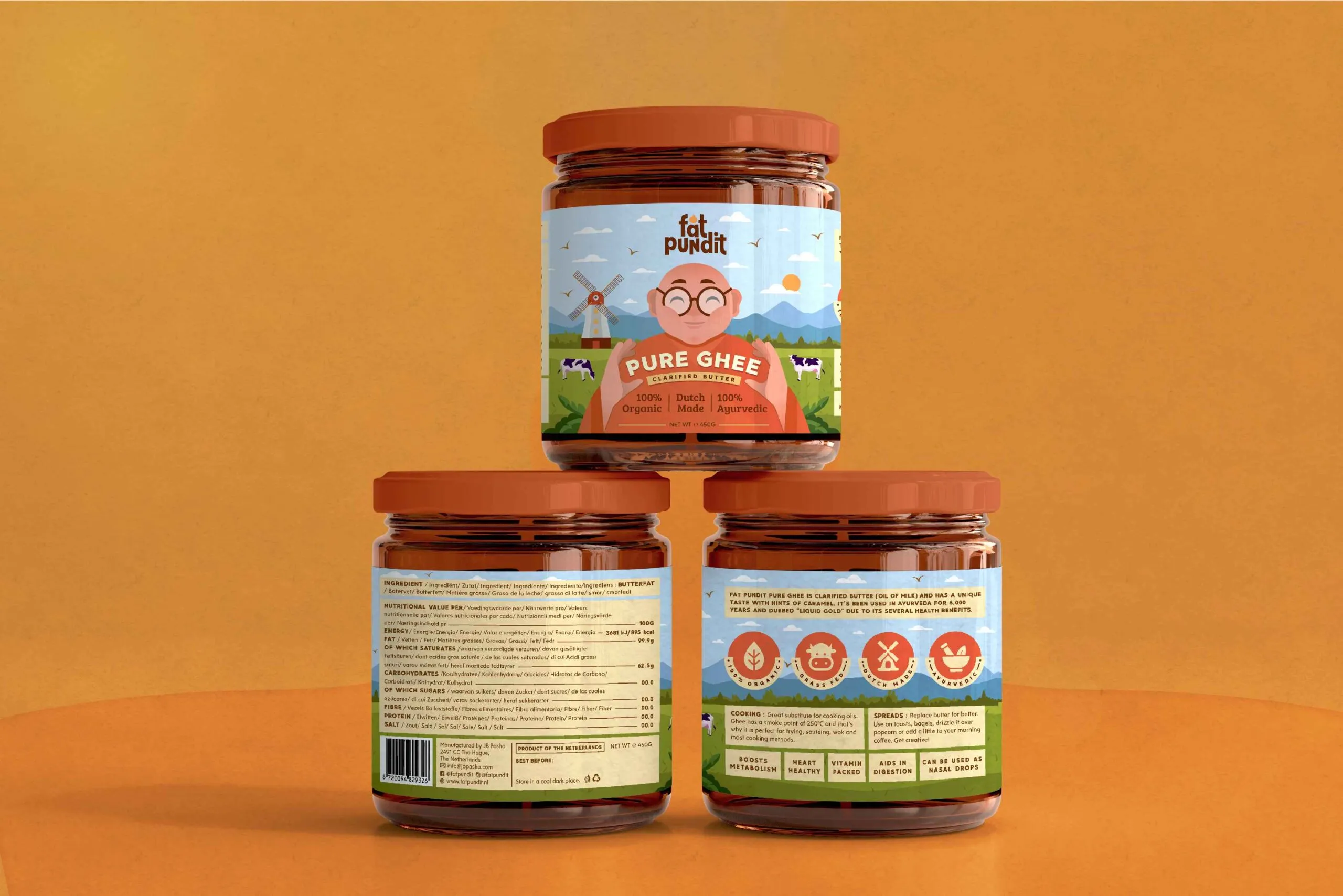 Fat Pundit瓶裝酥油黃油調(diào)味品包裝設(shè)計(jì)“胖專家人物插畫”