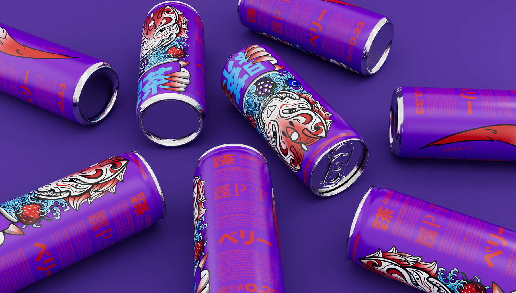 鐵罐裝日本茶飲料包裝設(shè)計(jì)“狐貍”動(dòng)物特寫插畫