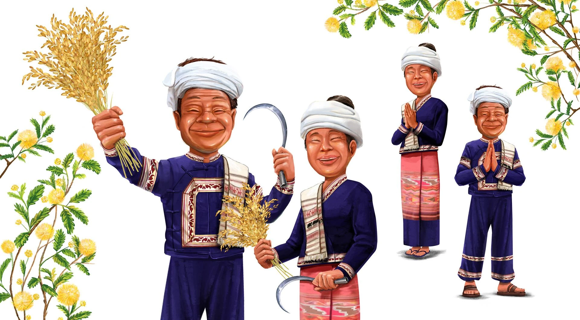 Hakphayao 泰國(guó)茉莉香米袋裝大米包裝設(shè)計(jì)“農(nóng)民+火山稻田“插畫(huà)