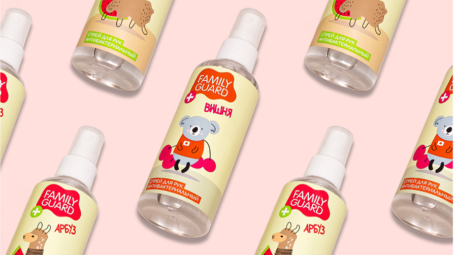Family Guard兒童洗手液免洗手消毒凝膠消毒噴霧產(chǎn)品包裝設(shè)計(jì)，有趣的動物插畫