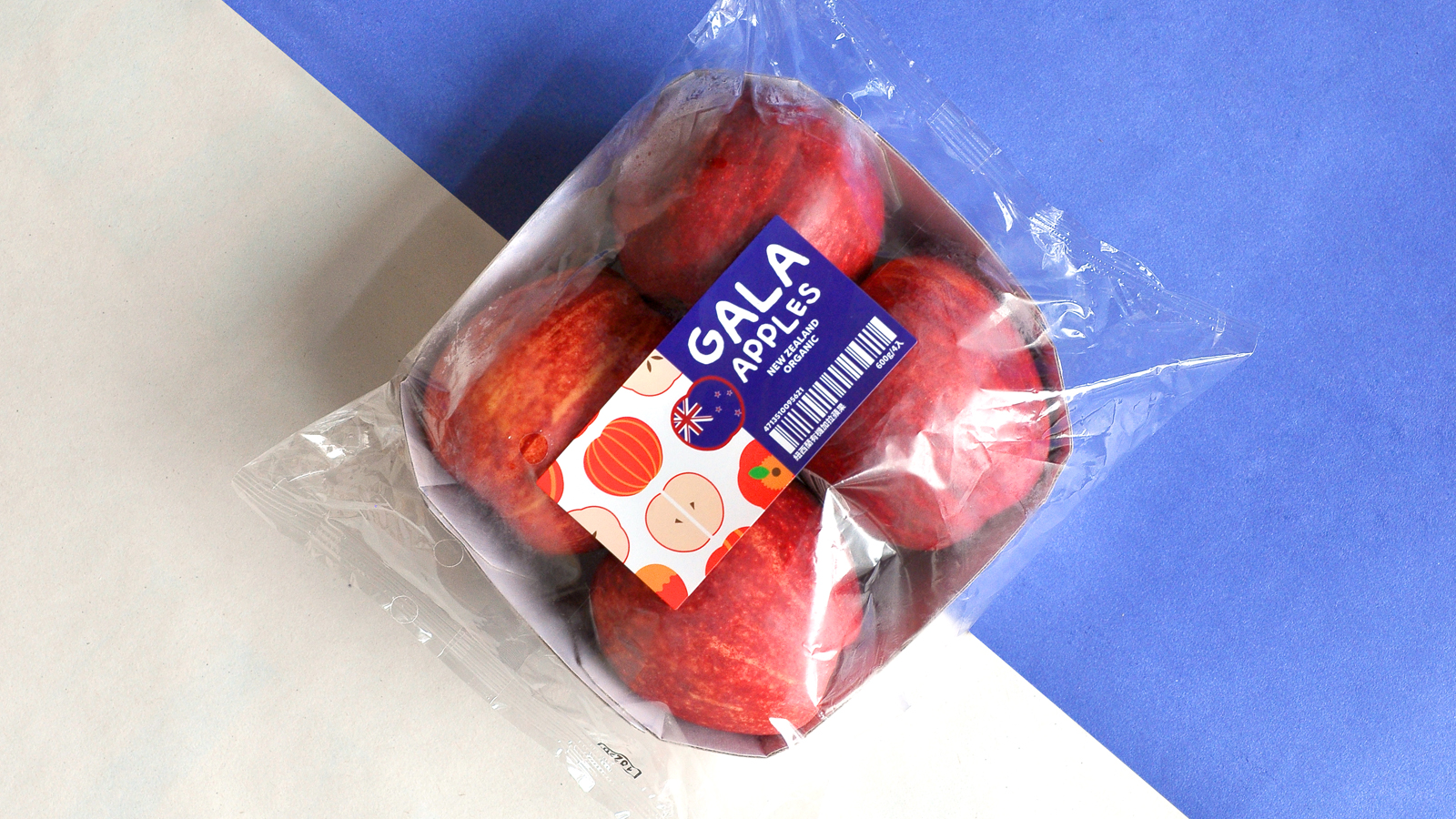 GALA 新西蘭有機(jī)蘋果節(jié)慶敞開式包裝盒設(shè)計(jì)，新西蘭國旗色+扁平圖標(biāo)組合