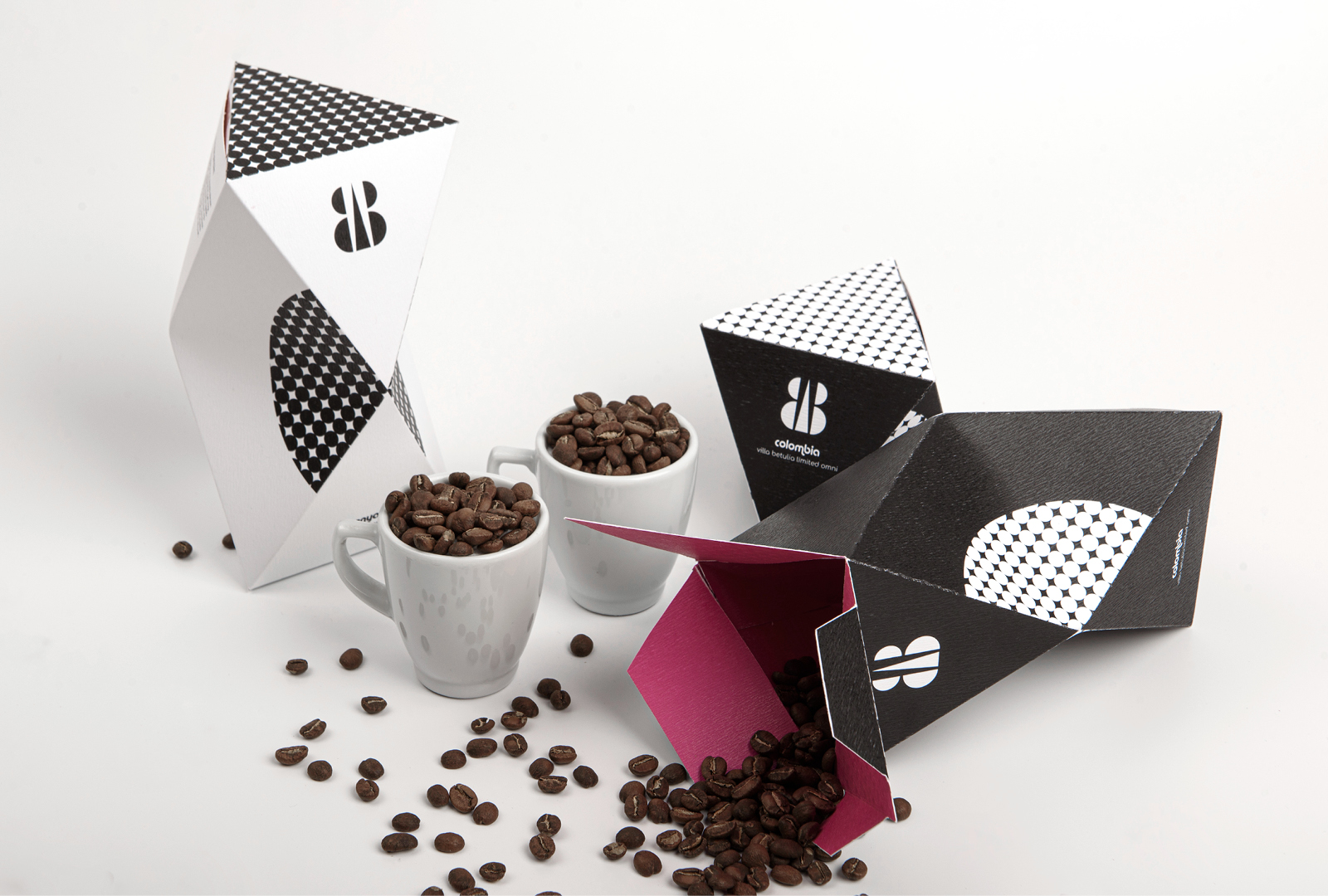 BAB咖啡品牌logo設(shè)計(jì)與黑白包裝設(shè)計(jì)，四角星底紋元素