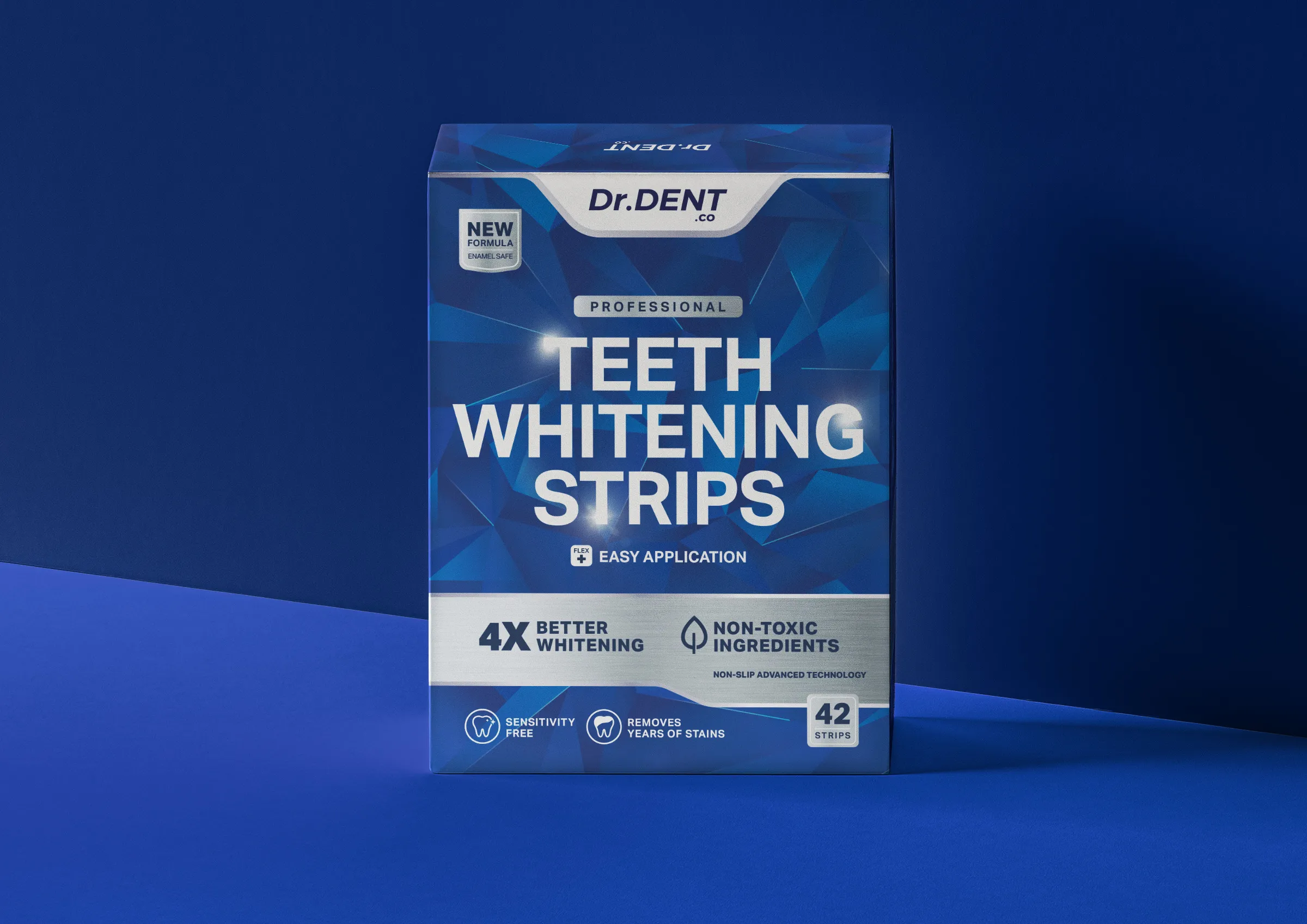 Dr.Dent牙齒美白條產(chǎn)品包裝設(shè)計(jì)，藍(lán)色與銀色效果