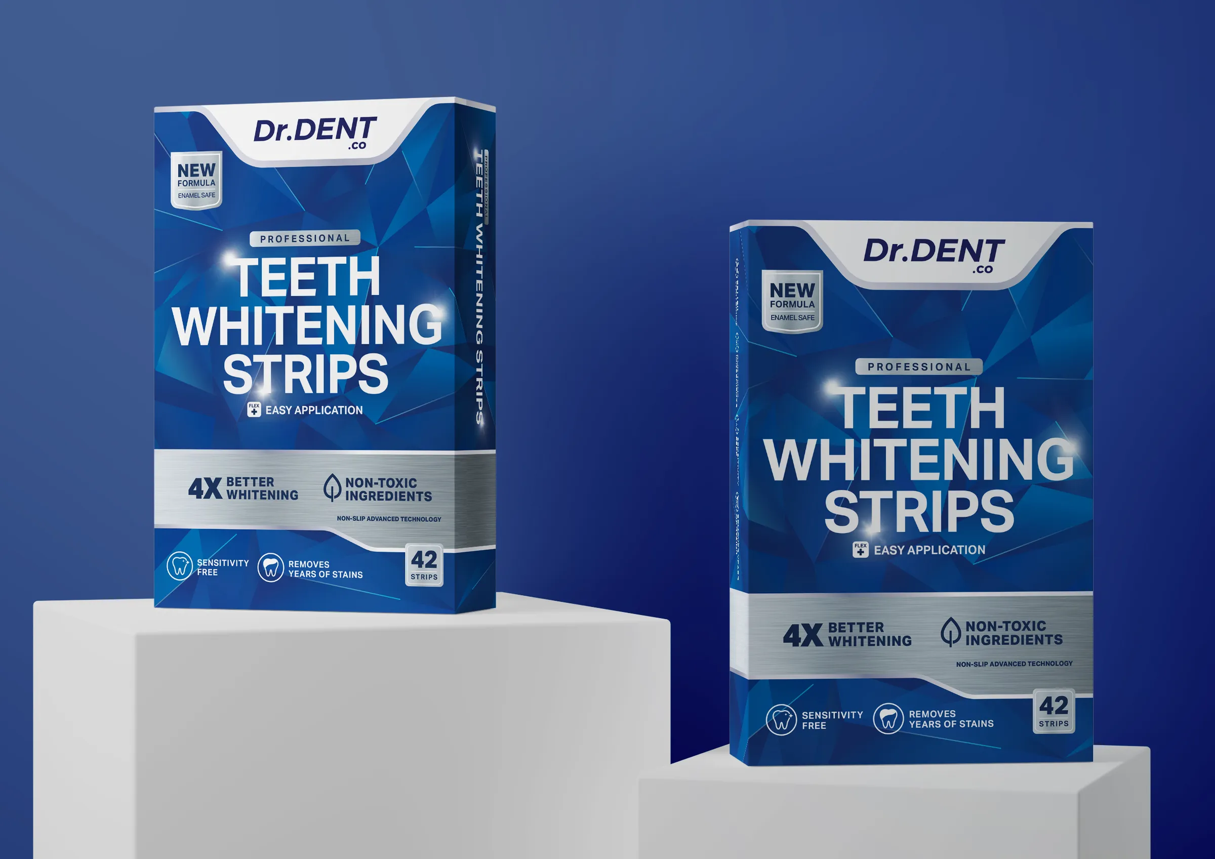 Dr.Dent牙齒美白條產(chǎn)品包裝設(shè)計(jì)，藍(lán)色與銀色效果