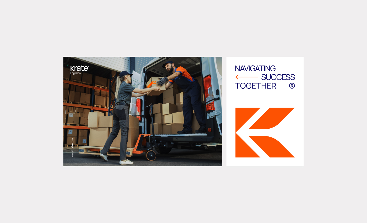 Krate國際物流公司logo設(shè)計vis設(shè)計，速度箭頭+字母K