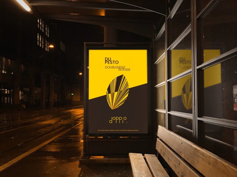 Doppio 食品包裝設計logo設計,黑黃色放射線條組合元素 Doppio 食品包裝設計logo設計,黑黃色放射線條組合元素