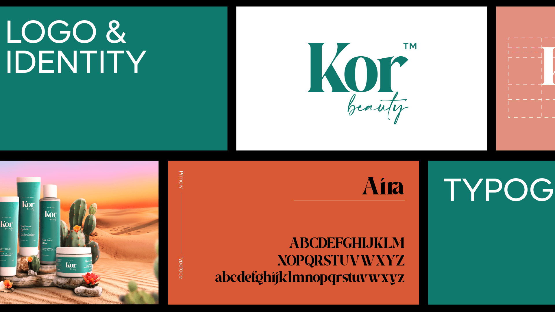 KOR皮膚補(bǔ)水革命性化妝護(hù)膚品護(hù)理品牌字體logo設(shè)計(jì)與藍(lán)綠色包裝設(shè)計(jì)