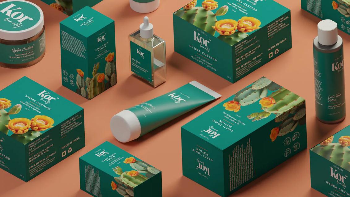 KOR皮膚補(bǔ)水革命性化妝護(hù)膚品護(hù)理品牌字體logo設(shè)計(jì)與藍(lán)綠色包裝設(shè)計(jì)