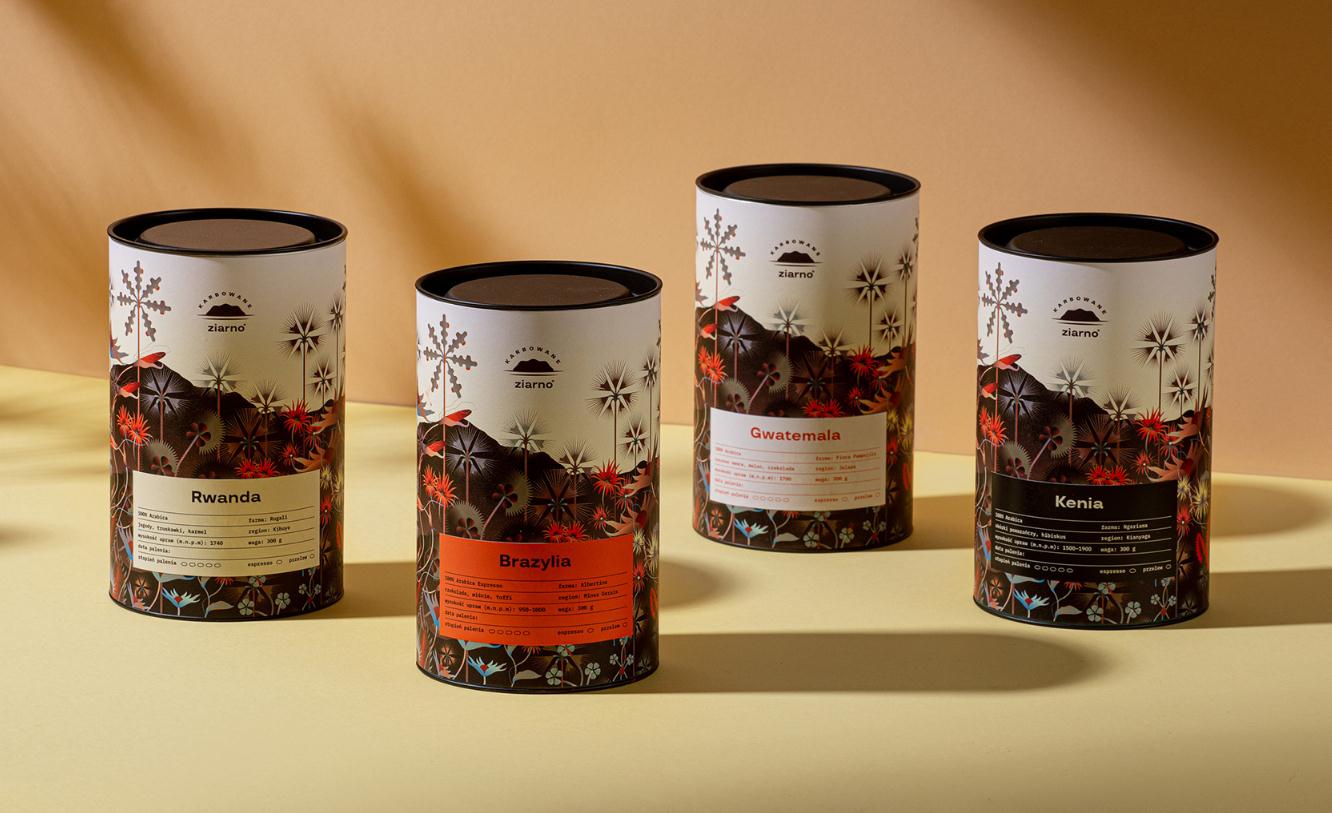 ziarno品牌咖啡logo包裝設(shè)計。極具藝術(shù)感的咖啡豆種植園插畫設(shè)計