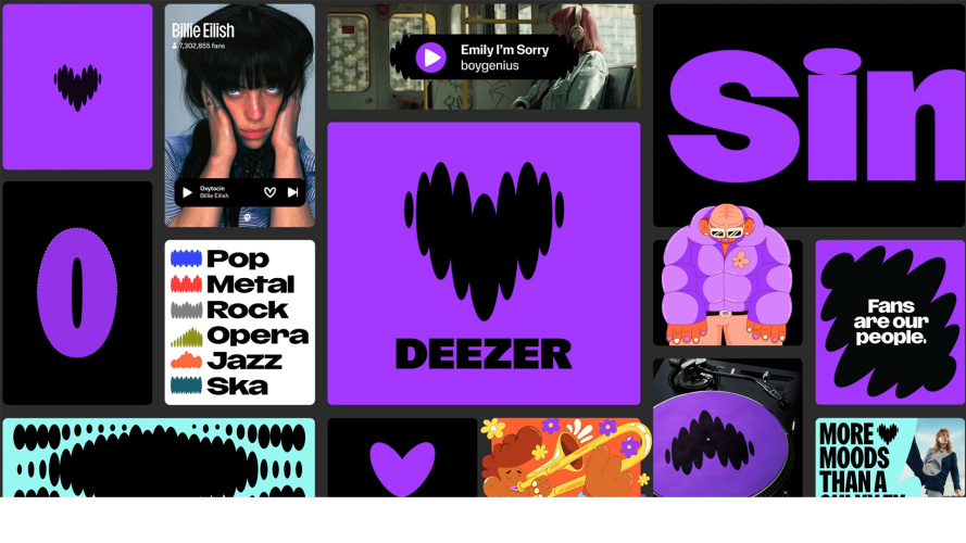 Deezer音樂平臺app品牌logo設計vi視覺形象識別設計，跳動的心臟