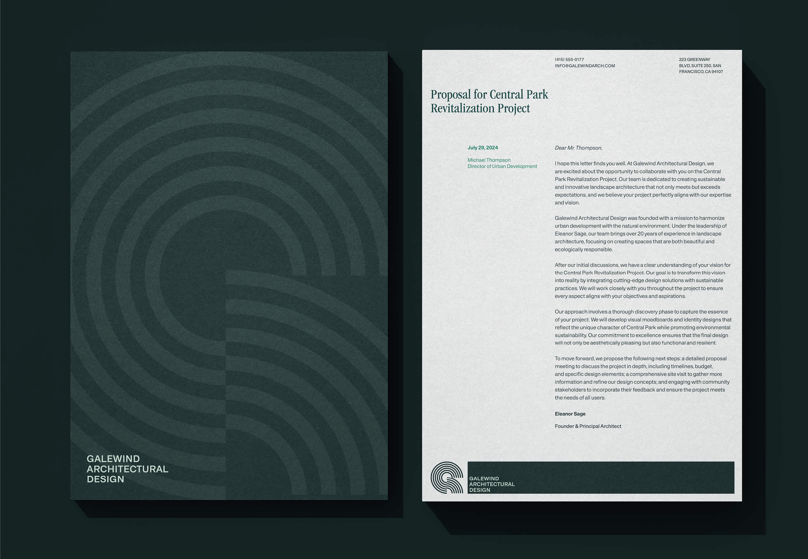 Galewind 景觀建筑設(shè)計(jì)公司企業(yè)logo設(shè)計(jì)vi形象設(shè)計(jì)，深綠色線條風(fēng)格